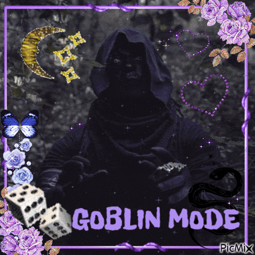 a picture of a hooded figure with the words goblin mode on it
