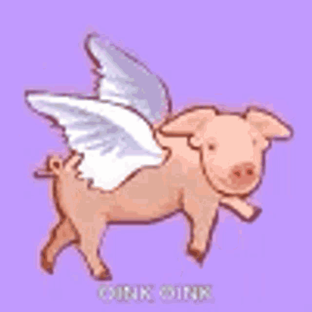 a pig with wings is flying in the sky .
