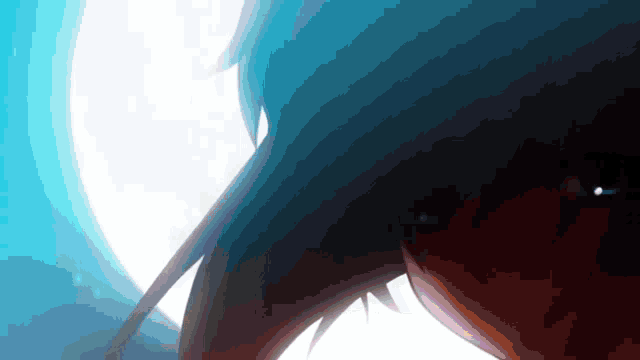 a close up of a person 's face against a blue background