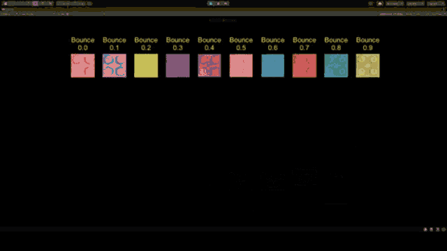 a computer screen shows a row of blocks with bounce values