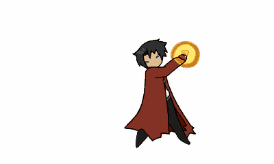 a cartoon drawing of a man in a red coat surrounded by hearts