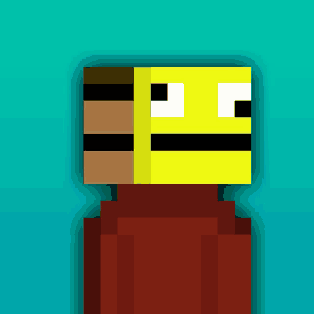a pixel art of a person with a yellow mask on their face