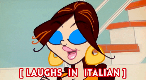a cartoon of a woman with the words laughs in italian