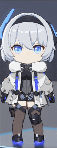 a cartoon character with white hair and blue eyes is wearing a white jacket