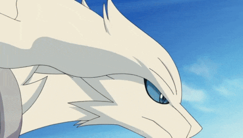 a cartoon drawing of a white animal with blue eyes