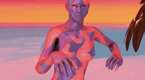 a painting of a colorful background with a purple and pink border