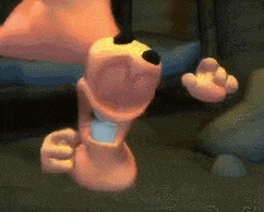 a close up of a cartoon character 's mouth and feet