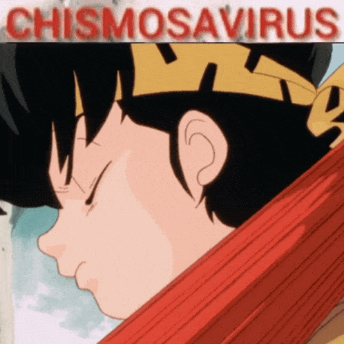 a close up of a cartoon character with the words chismosaurus above it