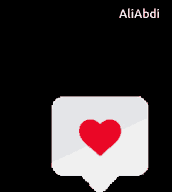 a white speech bubble with a red heart and the name aliabdi on the bottom