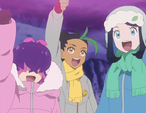 a group of cartoon characters are standing next to each other