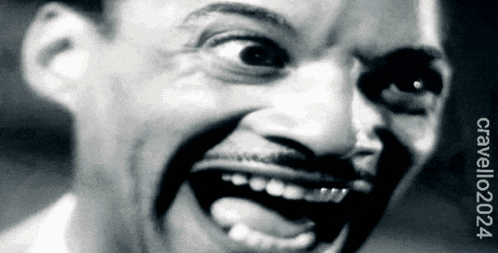 a black and white photo of a man 's face with a caption that says ' cravello024 '