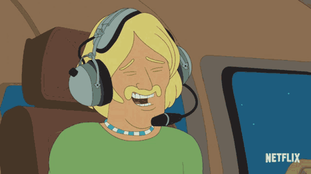 a cartoon of a man wearing headphones and a microphone with the word netflix on the bottom