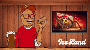 a cartoon of a man smoking a cigarette in front of a screen that says iceland on it