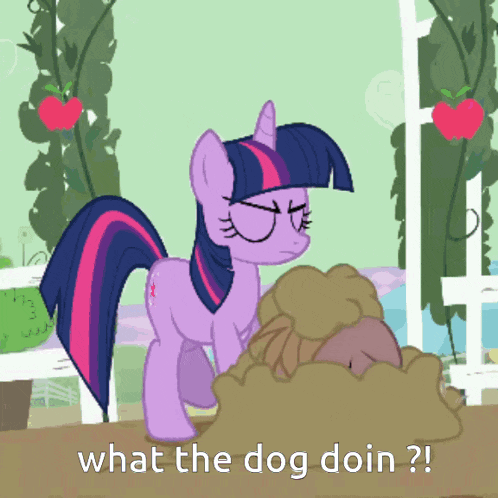 twilight sparkle from my little pony standing next to a pile of poop