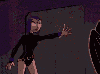 a cartoon character is standing next to a person in a dark room .
