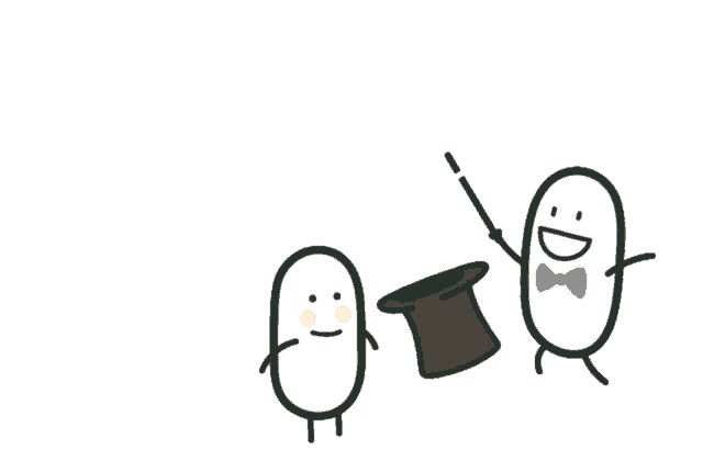a cartoon drawing of a man holding a wand and a hat