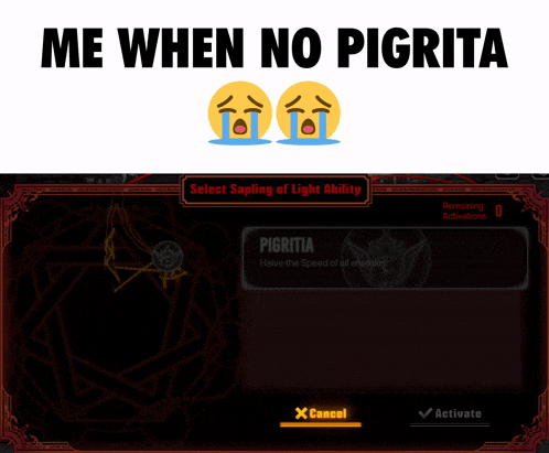 a screenshot of a video game with the words me when no pigrita