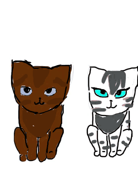 a drawing of two cats with red hearts above their heads