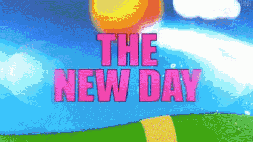 a cartoon scene with the words " the new day "