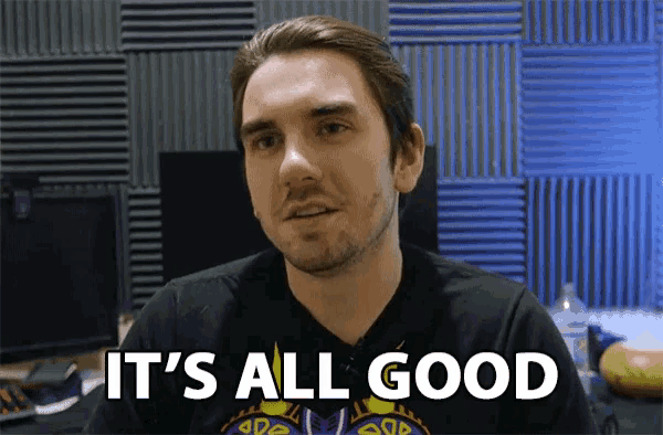 a man says " it 's all good " in front of a wall