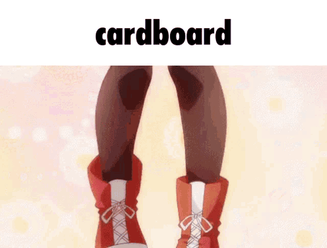 a girl in a purple skirt and black thigh high stockings is standing in front of a cardboard sign