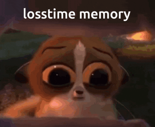 a cartoon cat with big eyes and the words losstime memory written on it