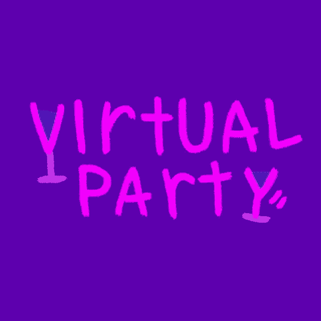 a purple background with the words virtual party written on it