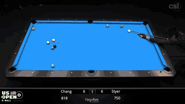 a pool table with a blue cloth is being played at the us open