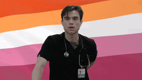 a man with a stethoscope around his neck has a badge that says doctor