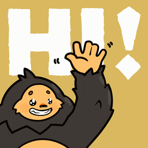 a cartoon of a gorilla giving a high five with the word hi in the background