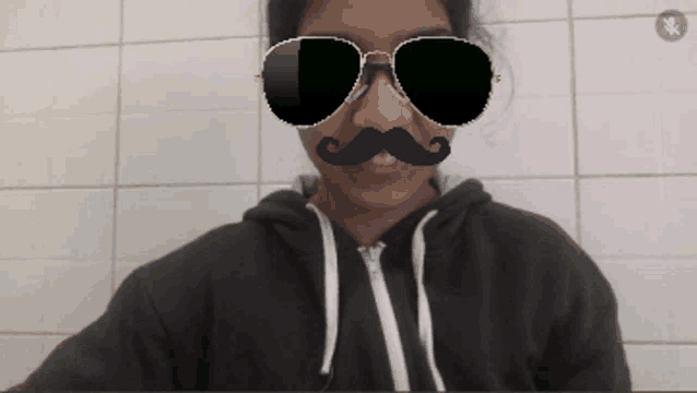 a man wearing sunglasses and a fake mustache