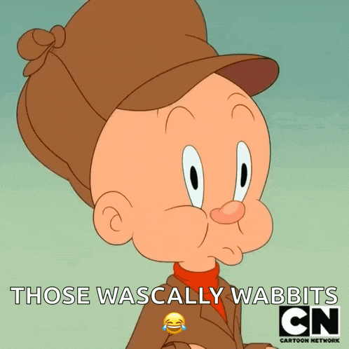 a picture of a cartoon character with the words " those wasically wabbits "
