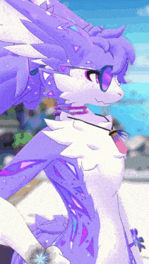 a purple and white cartoon character with sunglasses on