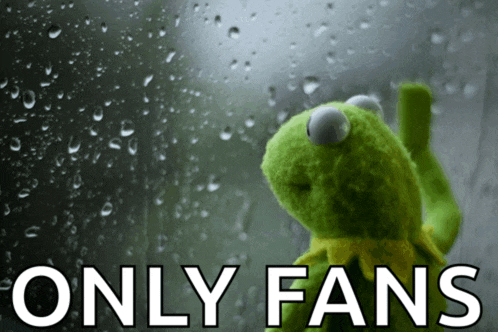 a kermit the frog looking out a window with the words only fans behind him