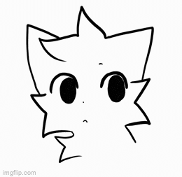 a black and white drawing of a cat 's face with a surprised look on it 's face .