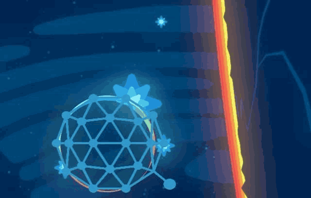 a cartoon illustration of a sphere in space with a star coming out of it .