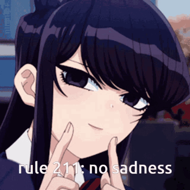 a picture of a girl that says rule 211 no sadness on it