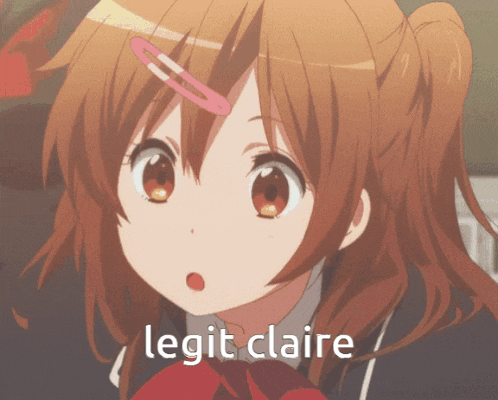 a girl with a clip in her hair has the words legit claire above her