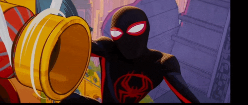 a cartoon of a spider-man holding a yellow object