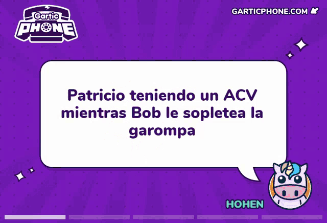 a speech bubble that says bob esponja haciendo un petardo a patricio on a purple background