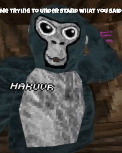 a picture of a gorilla with the words me trying to understand what you said