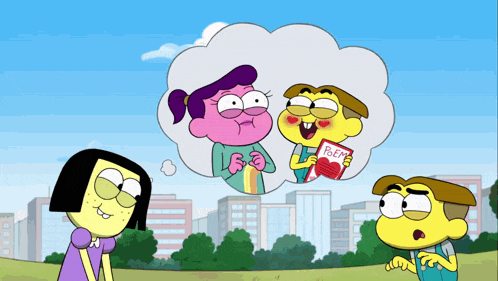 a cartoon of a boy and a girl with a thought bubble that says " i love you "