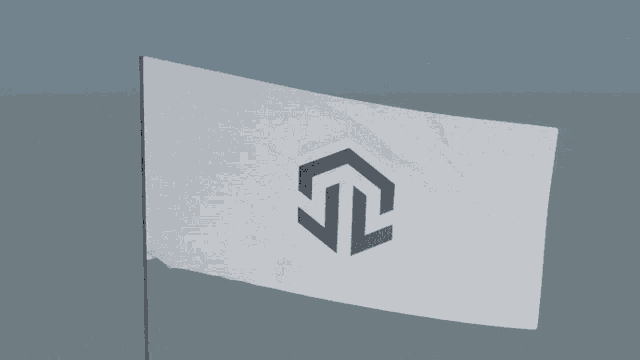 a white flag with a black geometric symbol on it