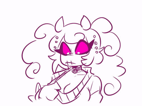 a drawing of a girl with pink eyes