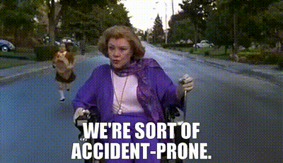 a woman in a wheelchair says we 're sort of accident prone