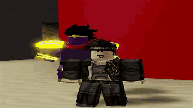 a cartoon character with the letter p on his head is standing next to another character