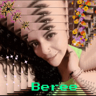 a picture of a woman with the name beree written in green