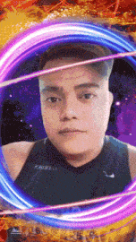 a man wearing a nike tank top is surrounded by a purple circle