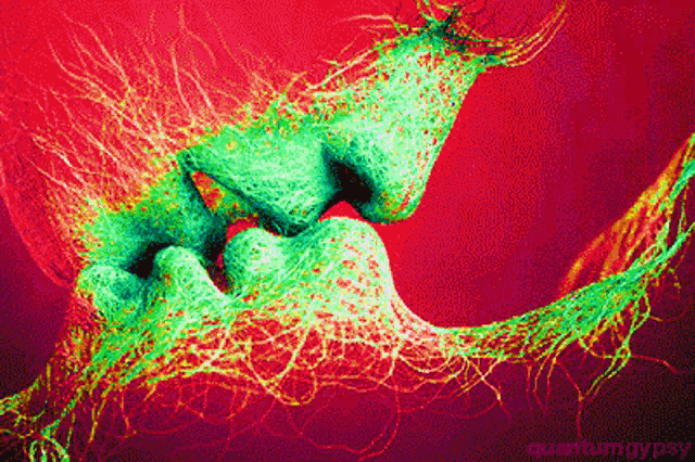 a colorful painting of two people kissing with the words quantumgypsy written on the bottom