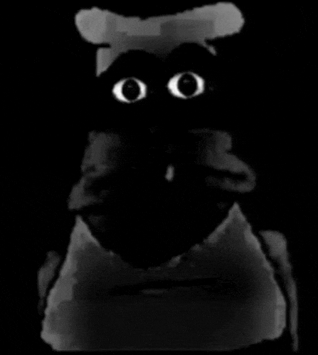 a black and white drawing of a cartoon character with big eyes .